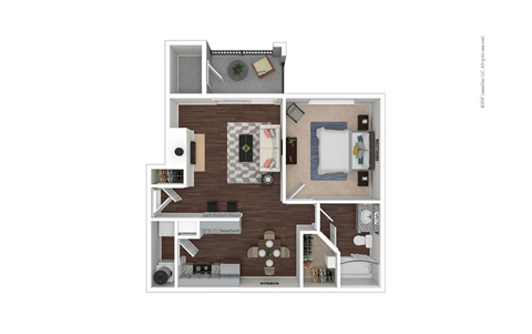 Floor plan for 1 bed, 1 bath, 692 sqft